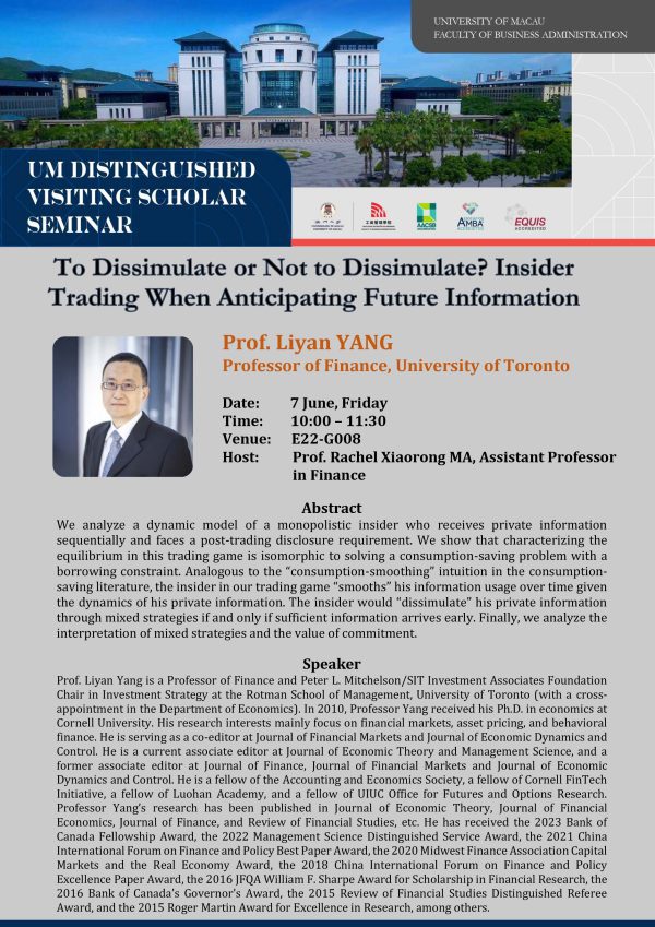 FBA Seminar – Prof. Liyan YANG (UM Distinguished Visiting Scholar ...